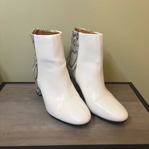 SHEIN Almond Toe Two Tone Snake Block Heel Ankle Boots